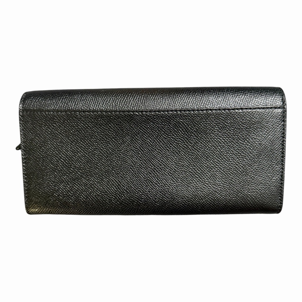 Coach Slim Black Crossgrain Leather Envelope Clutch Wallet Gold Logo - Picture 2 of 11